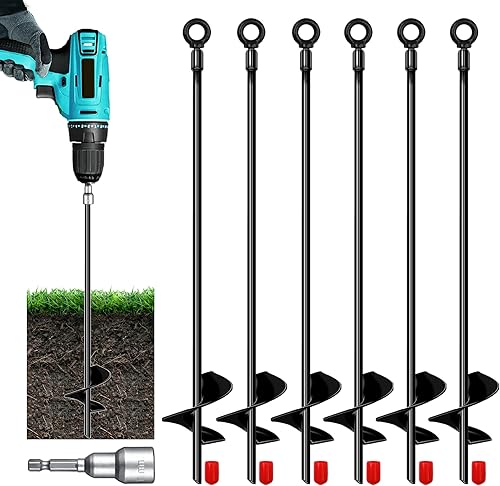 Miniatura 1 de DOKOLES Kit de anclaje de tierra de 18 pulgadas, 6 piezas, anclaje de tierra de diámetro extendido de hélice de 3 pulgadas, anclajes de tierra en