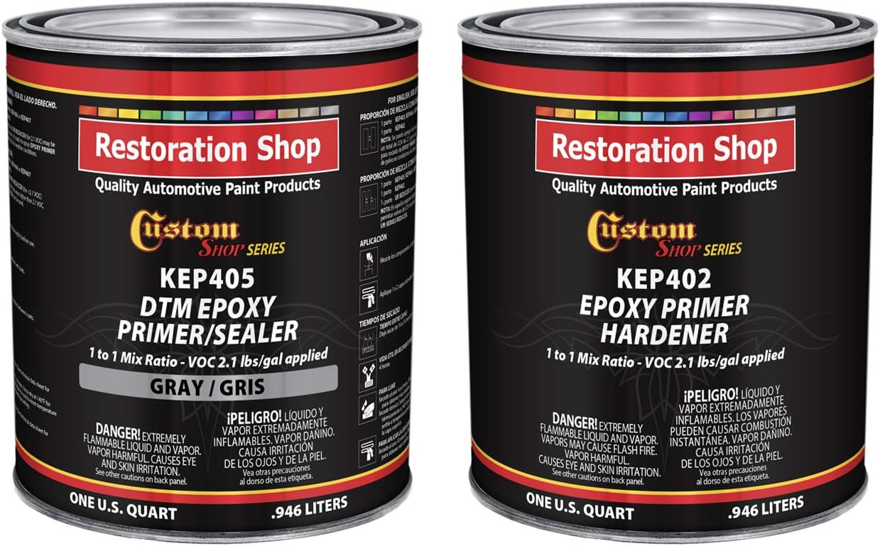 Custom Shop - Gray Epoxy Primer/Sealer 2.1 VOC (1/2 Gallon Kit) Anti-Corrosive DTM High-Performance for Automotive and Industrial use Kit = 1 Qt. Epoxy Primer +1 Qt. Hardener (1-1 Mix)