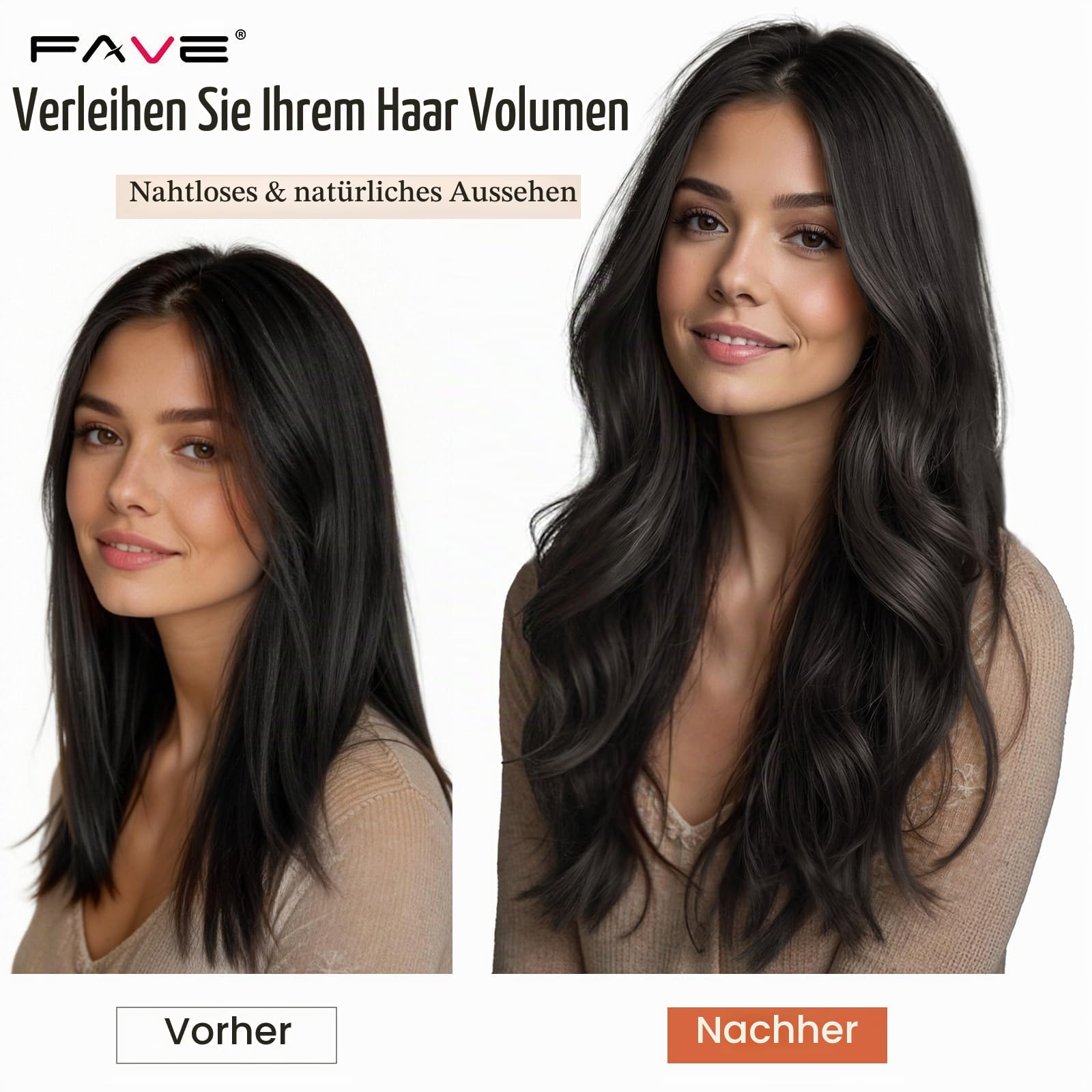 FAVE 100g Echthaar Extensions 45cm, 8-teilig, Butterfly Weft | Schwarz Natur, 100% Remy Echthaar, PU Skin Basis, Mikroperlen, Doppel-Tabs, Kleberfrei, Wiederverwendbar für Alltag, Hochzeit