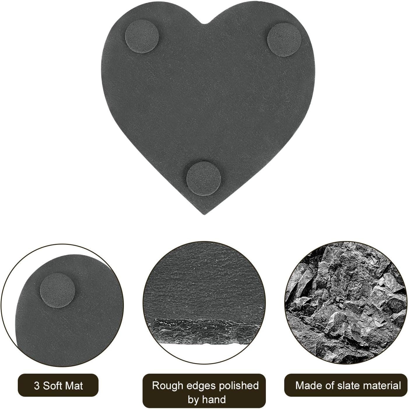 uxcell 12 Pcs Slate Drink Coasters, 4 Inch Black Slate Stone Coasters with Anti-Scratch Bottom, Bar Coasters Cup Coaster for Home Office Kitchen Apartment Bar, Heart Shape - Image 3