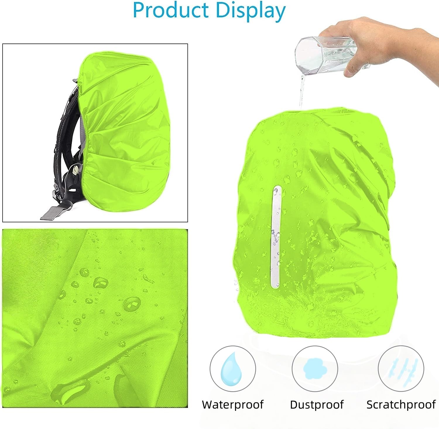 Copertura impermeabile con fibbia riflettente per zaino (8-70 L), 2 cinghie antiscivolo regolabili con fibbia incrociata, coperture antipioggia, a prova di neve e antipolvere, Verde, M (for 26