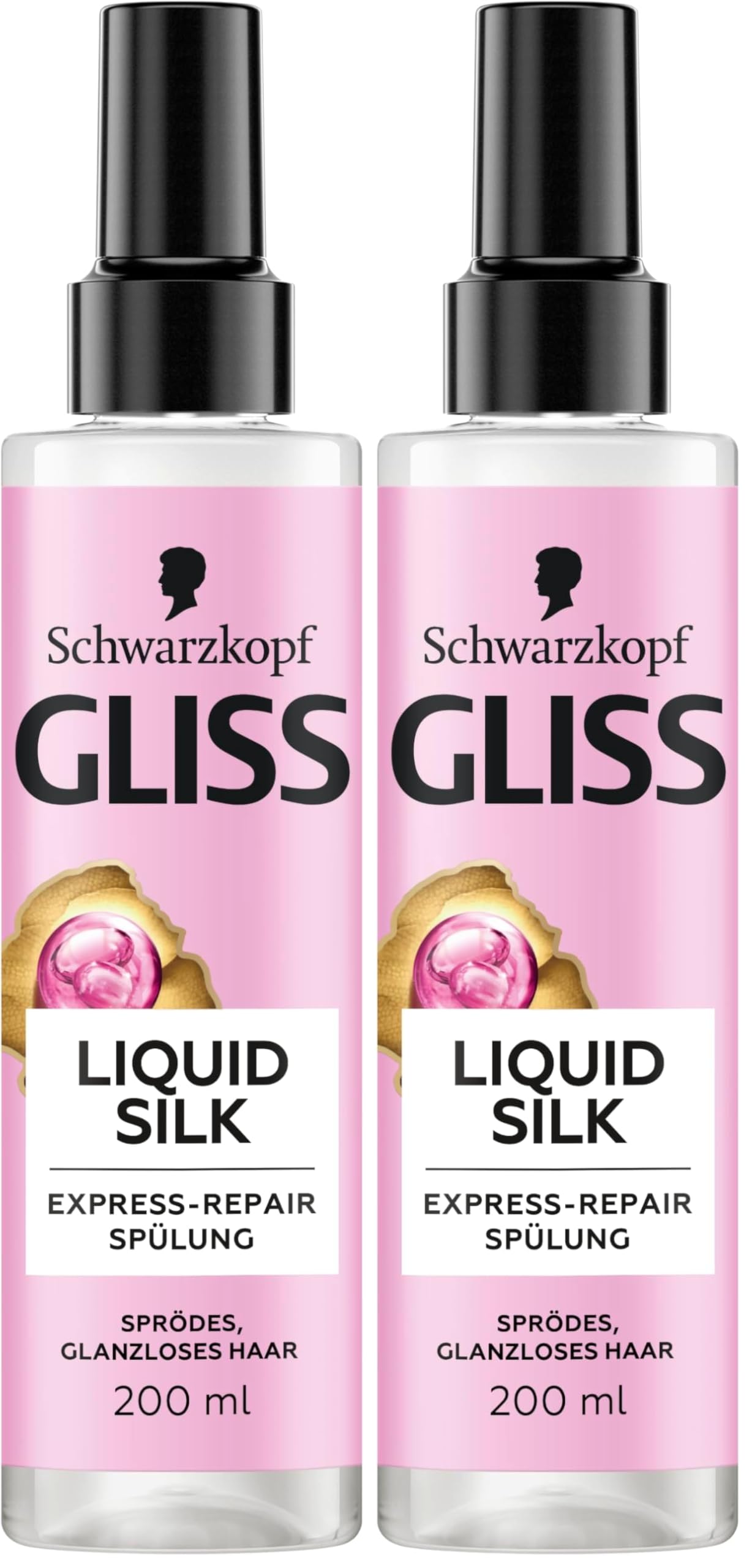 Gliss Express-Repair-Spülung Liquid Silk (200 ml), Haarspülung für außergewöhnlich weiches Haar, Pflegespülung mit Hitzeschutz bis zu 230 °C (Packung mit 2)