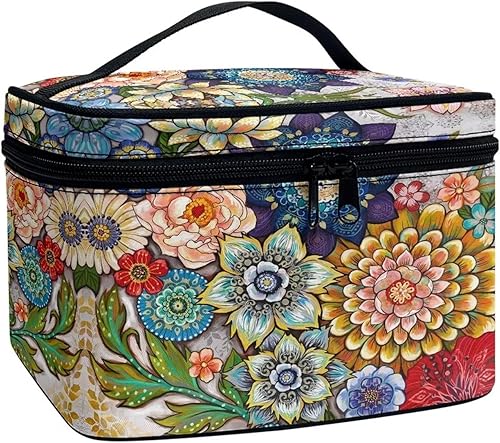 Bolsa cosmética portátil del maquillaje del viaje bolsa de la cremallera de la capacidad grande, Boho floral