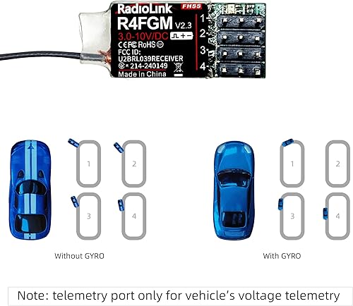 Miniatura 3 de Radiolink Receptores RC 2.4Ghz R4FGM V2.3 2pcs 4 canales Gyro integrado, receptor de tamaño mini para coche a escala 1:28, funciona para control