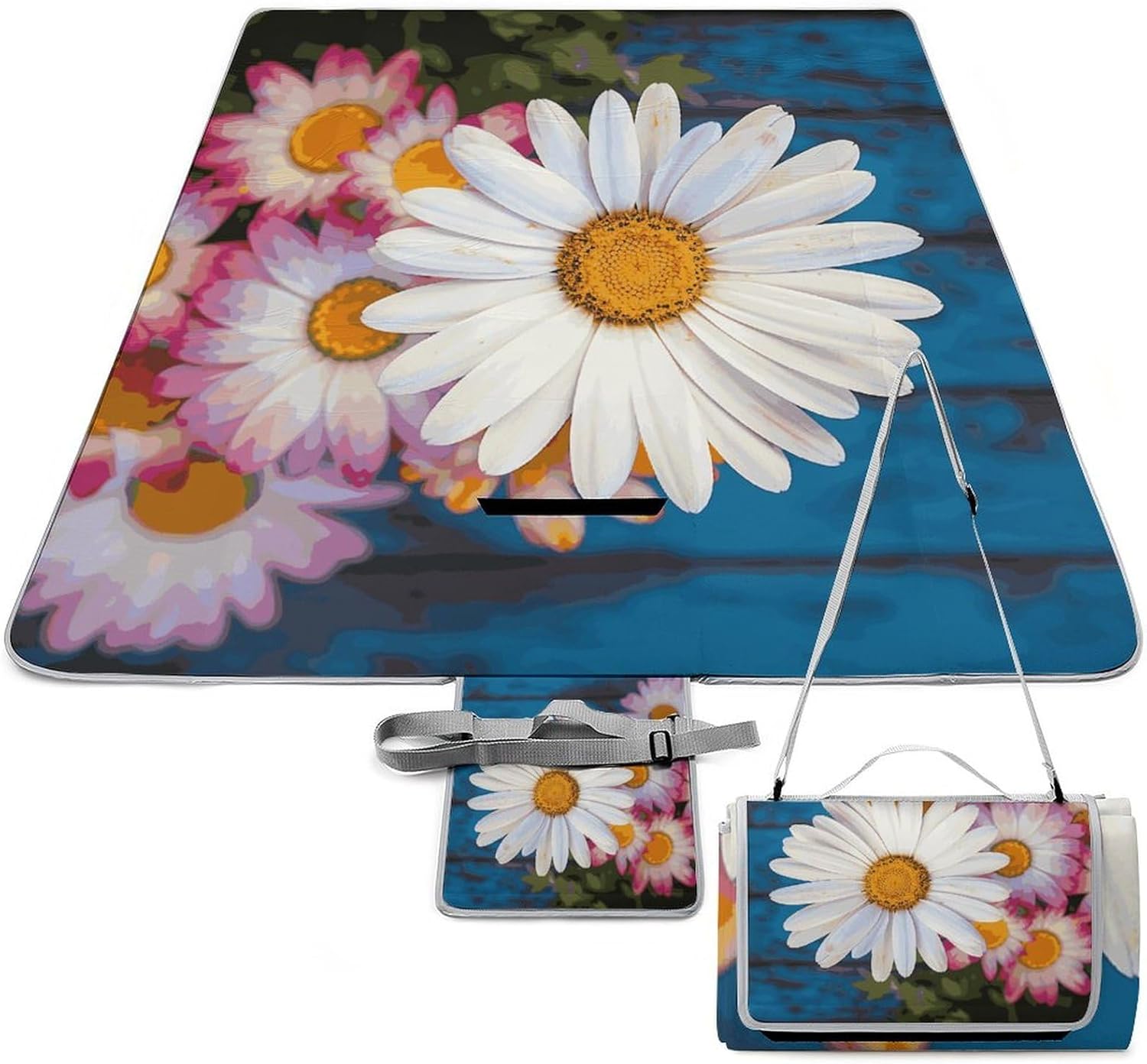 Barberton Daisy Waterproof Picnic Blanket 58.3''x58.3'',Portable and Foldable Picnic Mat with Handle,Outdoor Blankets for Lawn Park Beach Travel