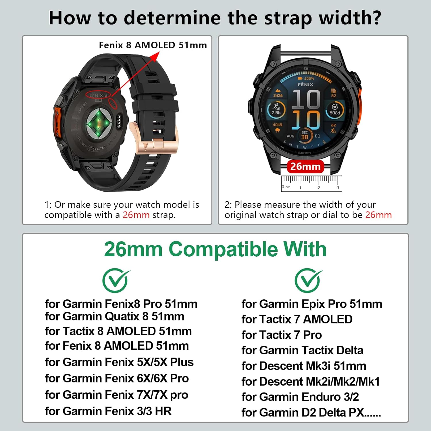 26mm Quickfit Watch Bands Compatible With Garmin Tactix 8 7/Fenix 8 Pro AMOLED 51mm/Fenix 7X pro/7X/6X Pro/6X/5X Plus/5X/3 HR/3,Silicone Sport Strap for Quatix 8/epix Pro 51mm/Enduro 3 2 - Image 2