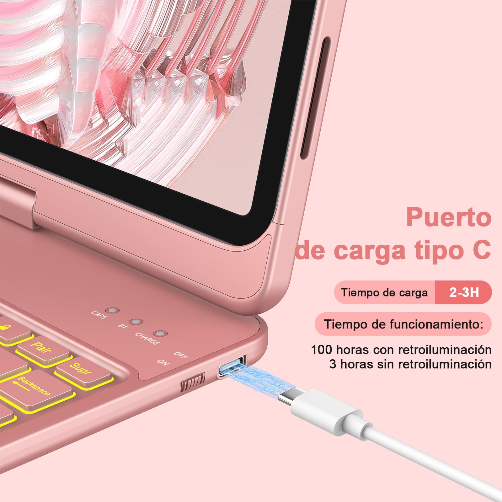 KBCASE Teclado para iPad 10 Generación 2022/11 Generación A16 2025 (10.9/11 Pulgada) con Trackpad, Rotación de 360° Retroiluminado de 7 Colores Bluetooth Magnéticamente Teclado para iPad 10/11 Gen