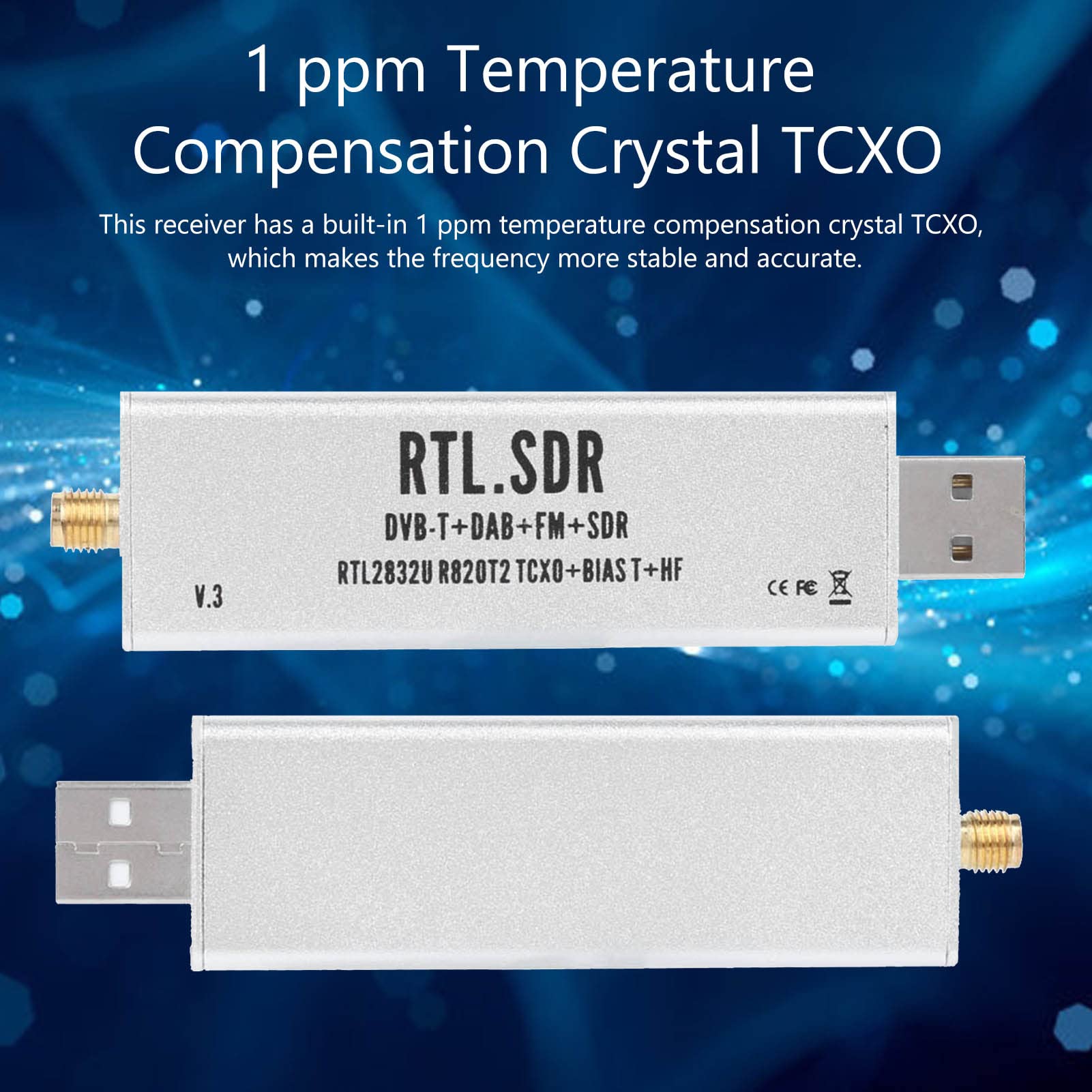 Full-Band SDR Empfänger – 0,1 MHz – 1,7 GHz, 1 Ppm TCXO, RTL2832U+R820T2, Für Flugfunk, ADS-B, AIS & Mehr