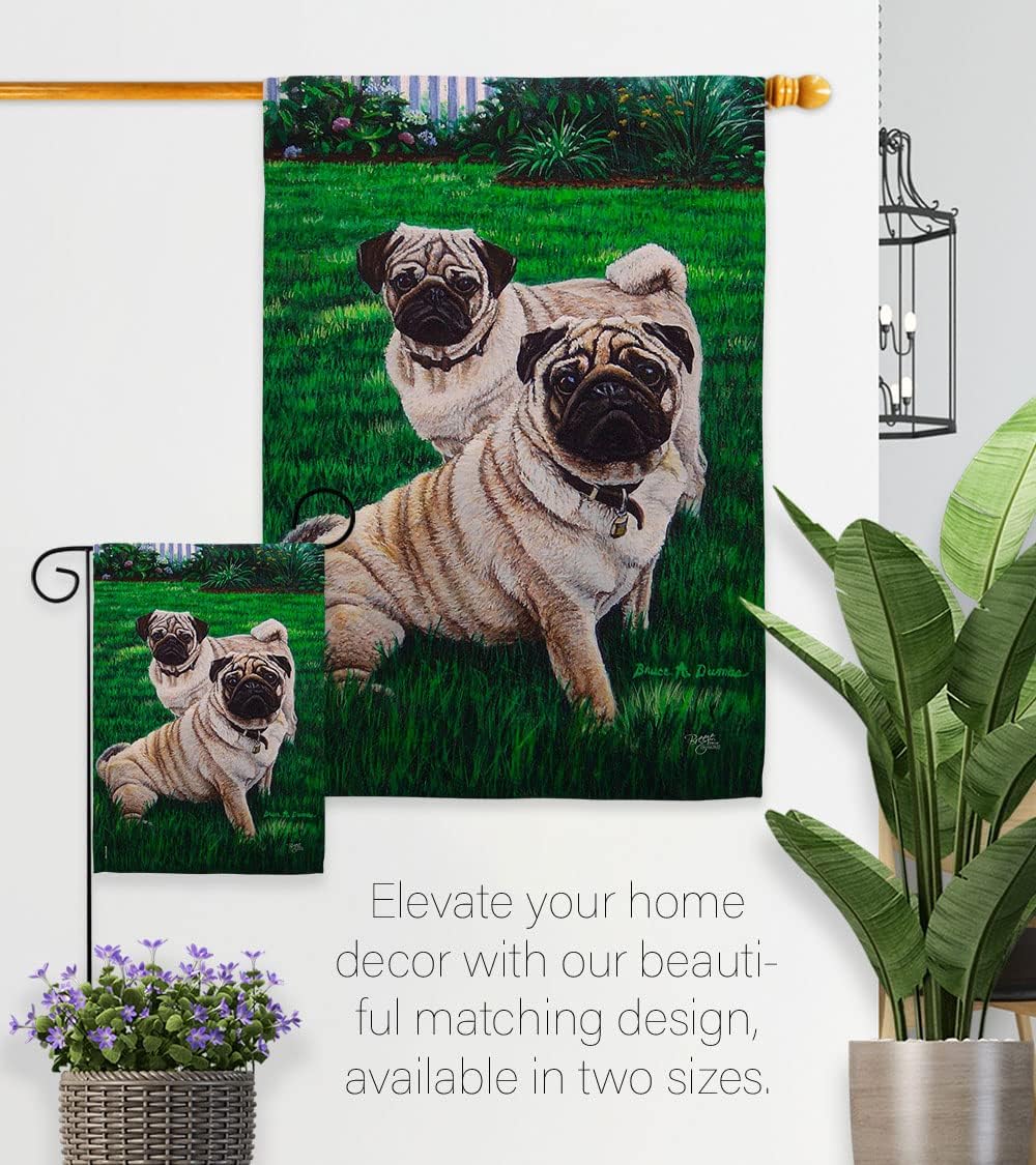 Breeze Decor - Pugs Love Nature - Everyday Pets Impressions Decorative Vertical House Flag 28" x 40" Printed in USA