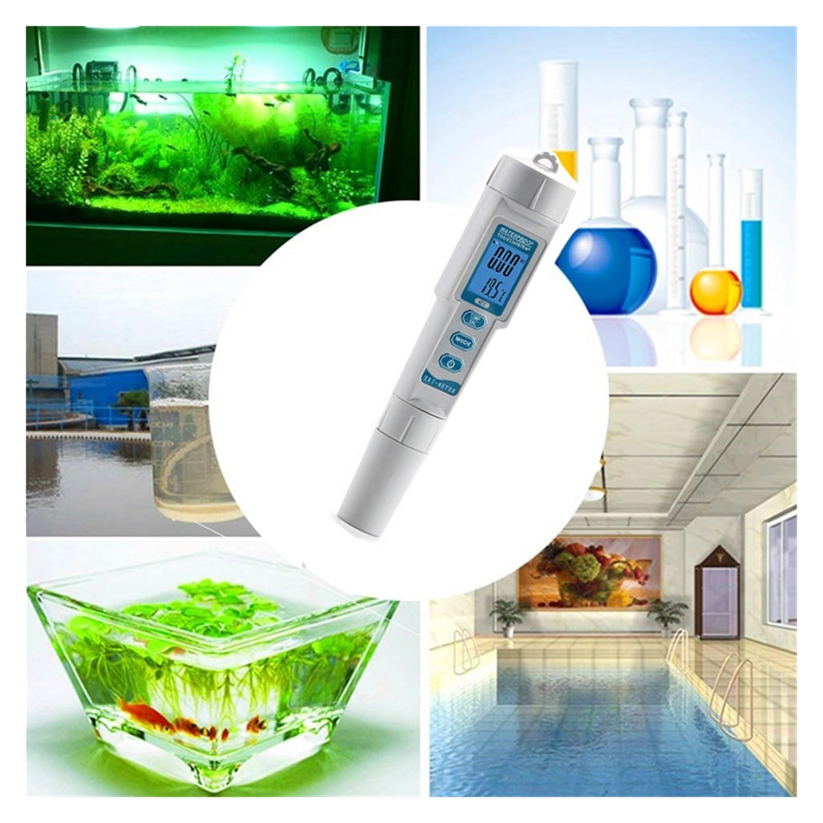 Tester dell'Acqua, Penna for Test della qualità dell'Acqua Impermeabile Portatile 4 in 1, rilevatore di parametri PH/TDS/EC/Temp