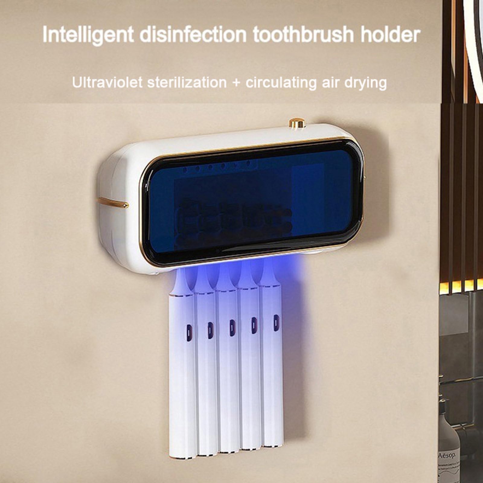Desinfectante de cepillo de dientes, luz ultravioleta, esterilizador de cepillo de dientes, mata bacterias, soporte Led, esterilizador de cepillo de dientes UV montado en la pared,White