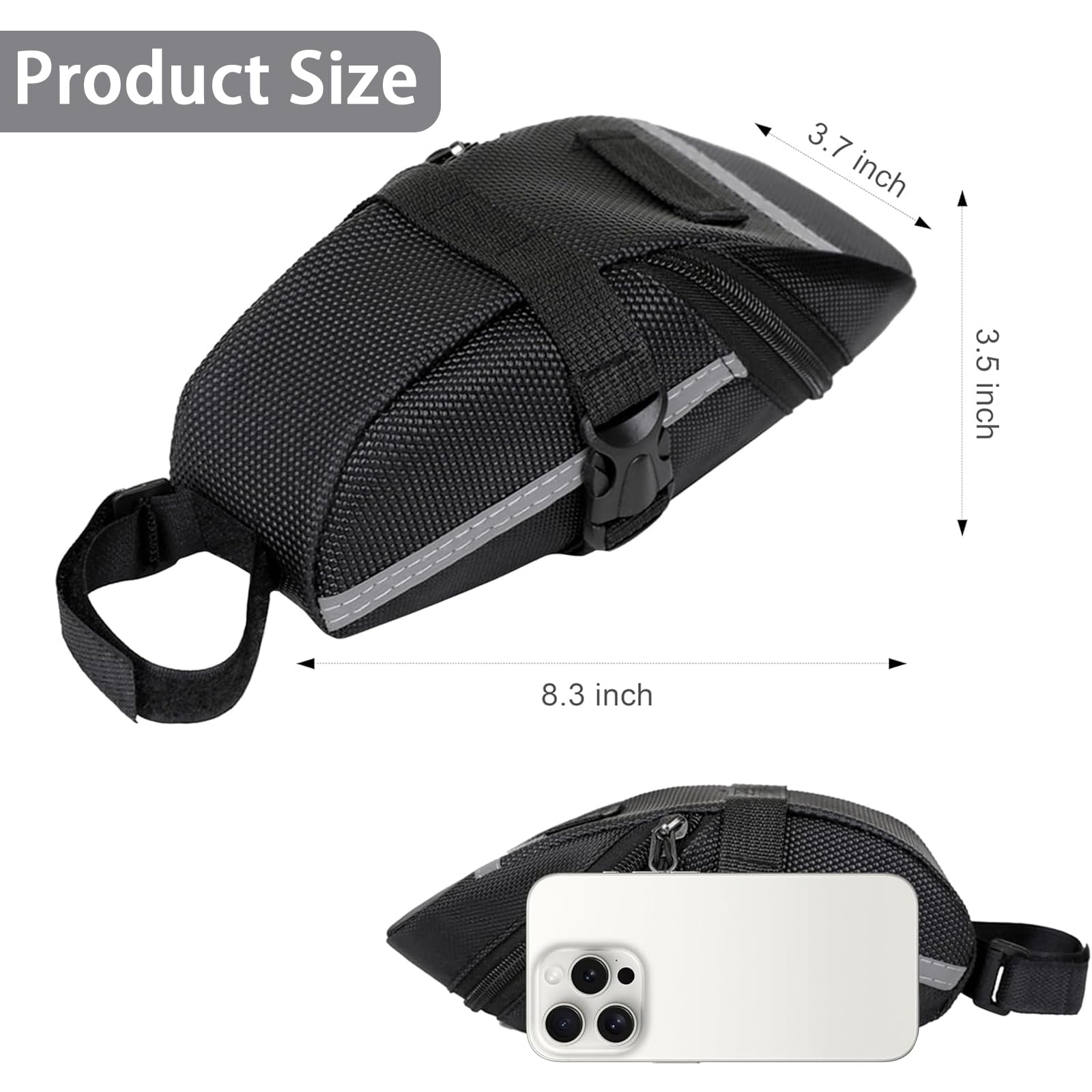 YUISI Bicycle Storage Bag for Under Saddle, Waterproof Wear Resistant Design with Reflective Strip, for Bike Accessories