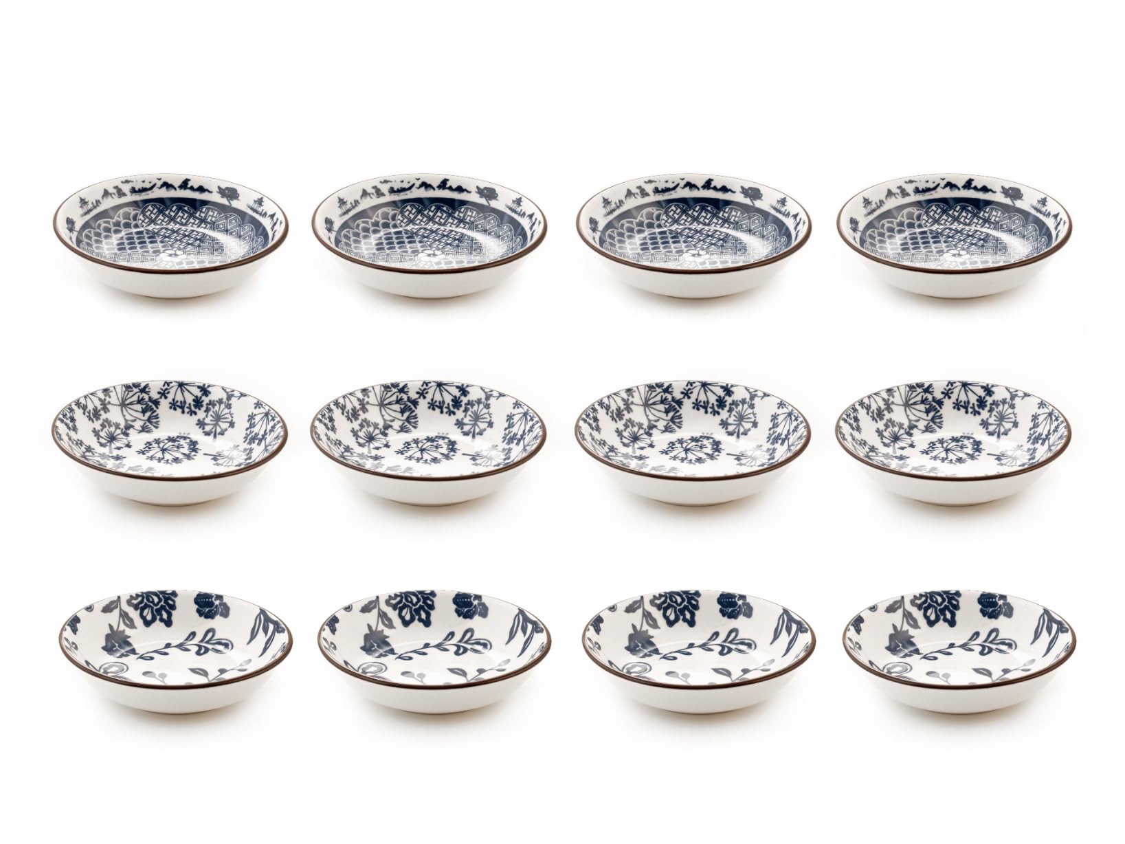 H&H Silk Set of 12 Porcelain Cups, Assorted Decorations, 10 x H2.5 cm