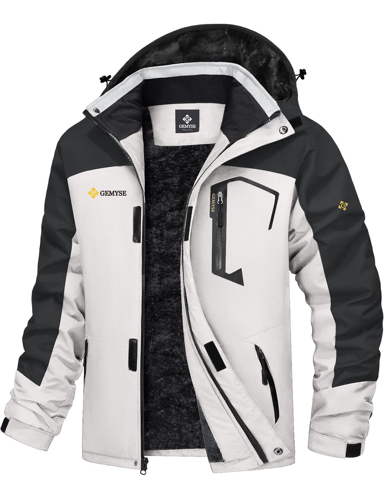 GEMYSE Uomo Giacca da Sci impermeabile montagna Giacche Pile invernale antivento Cappotto con Cappuccio