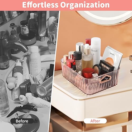 Miniatura 6 de WINJECEI Paquete de 2 organizadores de maquillaje verde y rosa, organizadores de tocador de gran capacidad de 10 x 8 pulgadas con asa, organizadores