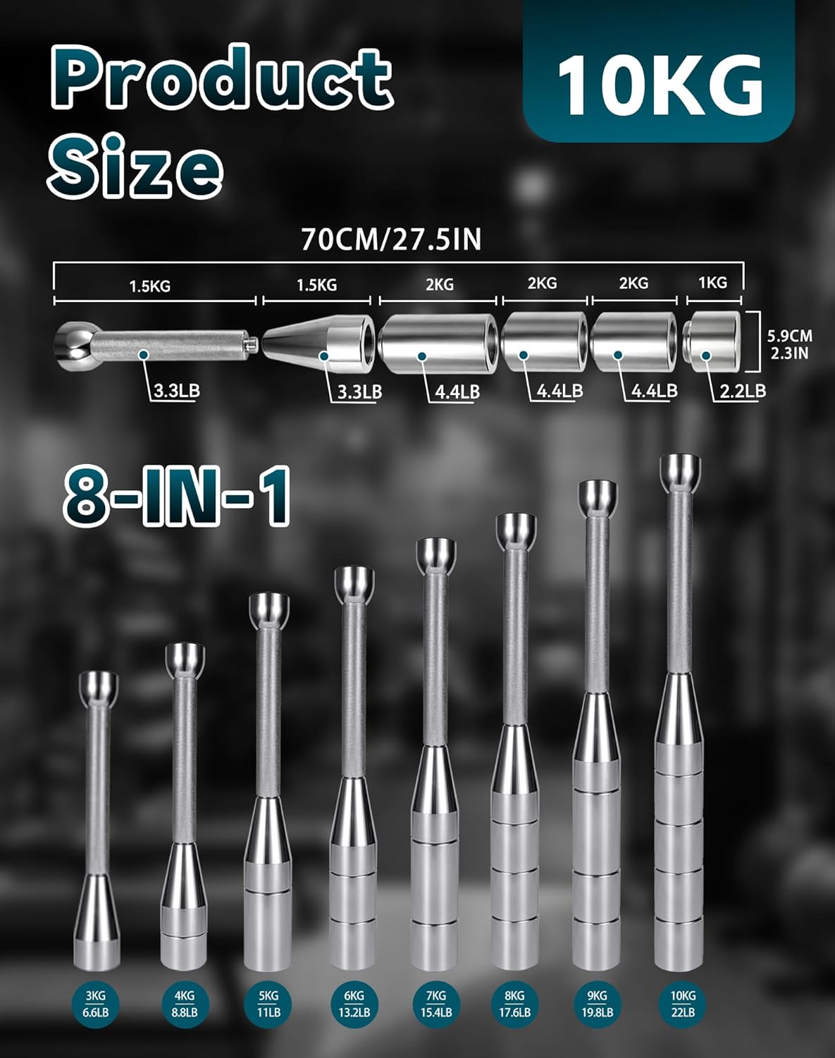 Adjustable Macebell, 6/8/13-in-1 Indian Club Weighted for Strength Training, Shoulder & Grip Workouts, Progressive Weight System