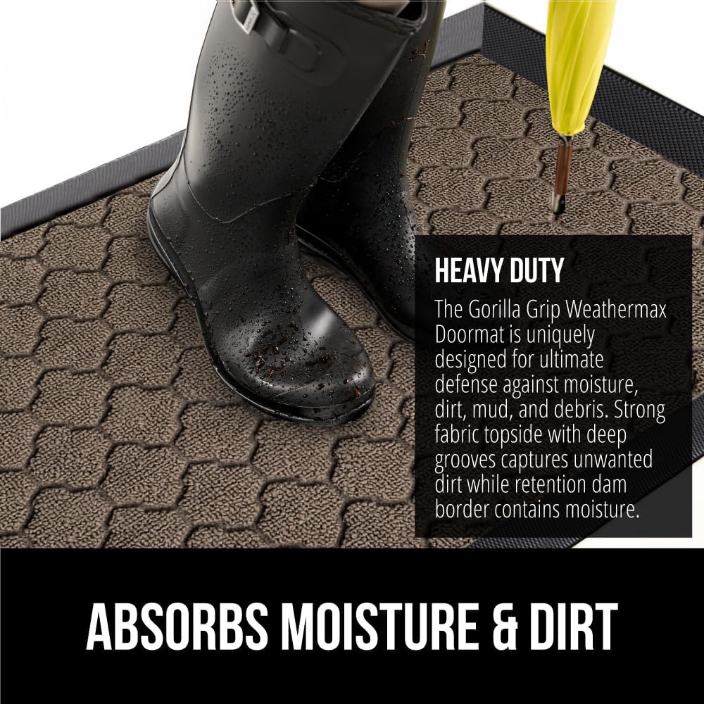 GORILLA GRIP 100% Waterproof All-Season WeatherMax Doormat, 72x24, US Designed Natural Rubber, Stain and Fade Resistant, Low Profile Indoor Outdoor Door Mats, Easy Clean Patio Mat, Latte Quatrefoil - Image 4