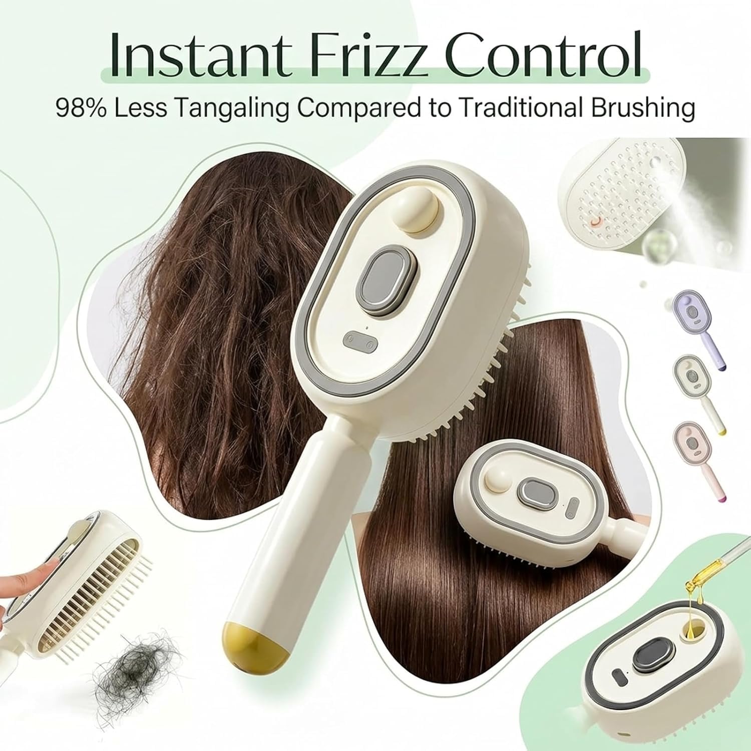 3-in-1 Spray Air Cushion Massage Comb – Elektrischer Sprüh-Luftkissen-Massagekamm mit Wassertank – Entwirrbürste & Kopfhautmassage – Für alle Haartypen (lila)