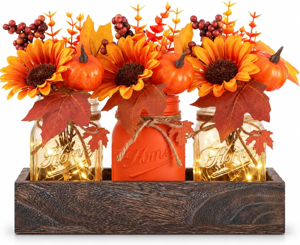 KIVIVO Fall Thanksgiving Mason Jar Centerpiece Set