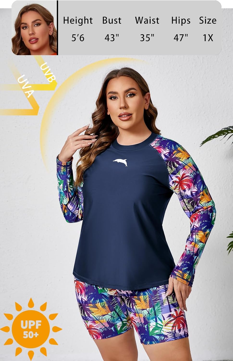 Halcurt Women's Built in Bra Long Sleeve Rash Guard Plus Size 2 Piece Swimsuit Shirt and Shorts - Image 4