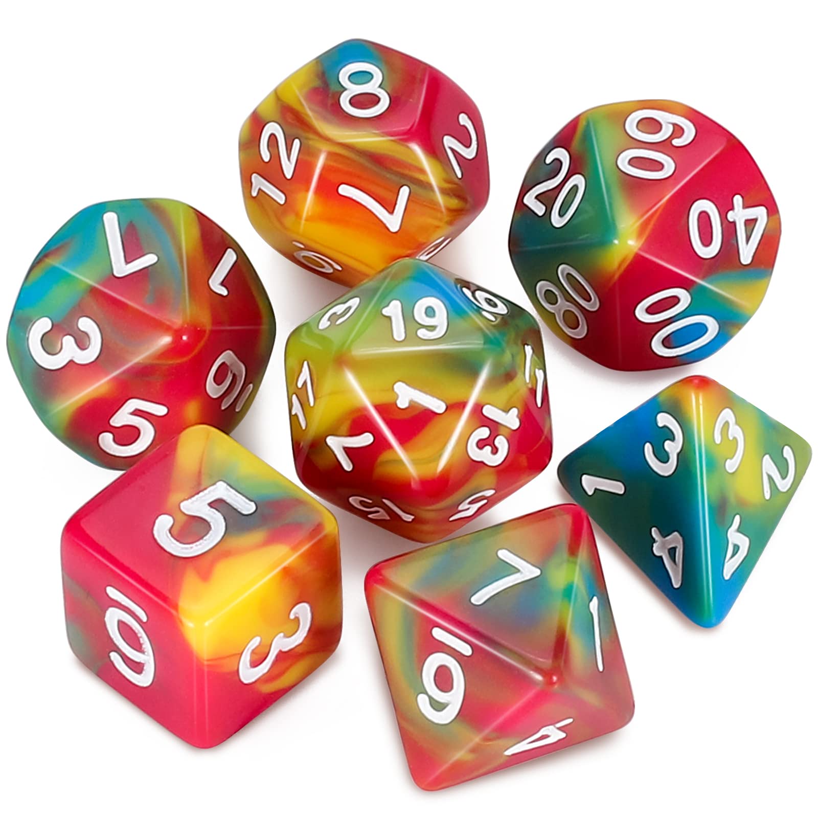 QMAY DND Dice Polyhedral Dice Set - 7 Pieces for Dungeon and Dragons MTG RPG D&D D20, D12, D10, D%, D8, D6, D4 (Regenbogenfarben)