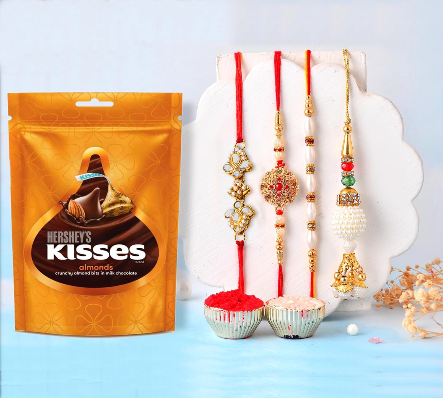 CraftVatika Rakhi Chocolate Gift Pack of 1 for Brother and Bhabhi Kids, Rakhi for Bhaiya Bhabhi with Hershey's Kisses Chocolate Combo, Rakshabandhan Handmade Gift Set for Kids Boy (Design 1)-image-43