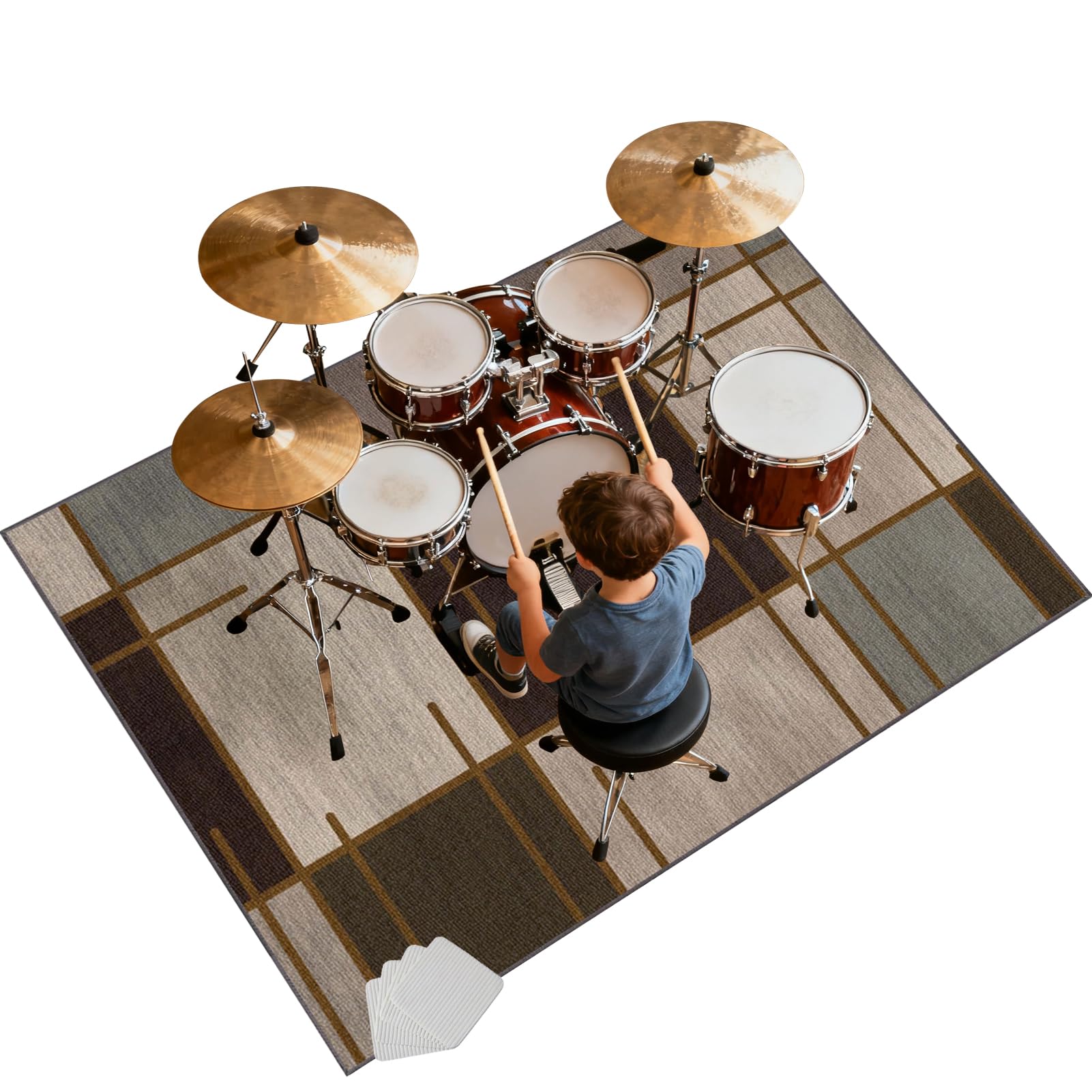 Tappeto Batteria Insonorizzato, Tappetino per Batteria Elettronica, Tappeti Antiscivolo 200 x 180 cm Tappetini Strumenti Musicali Drum Carpet per Rullante Grancassa Tamburo Jazz Batteria