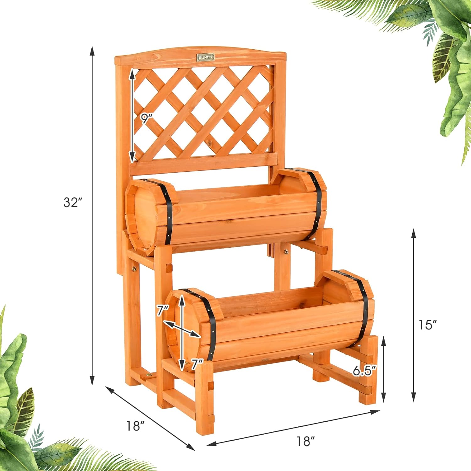S AFSTAR 2 Tier Raised Garden Bed with Trellis, Wooden Planter Box with Diamond Lattice Trellis, Elevated Planter Bed for Vine Climbing Plants Flowers, Rise Garden Bed for Yard Balcony Patio, Orange