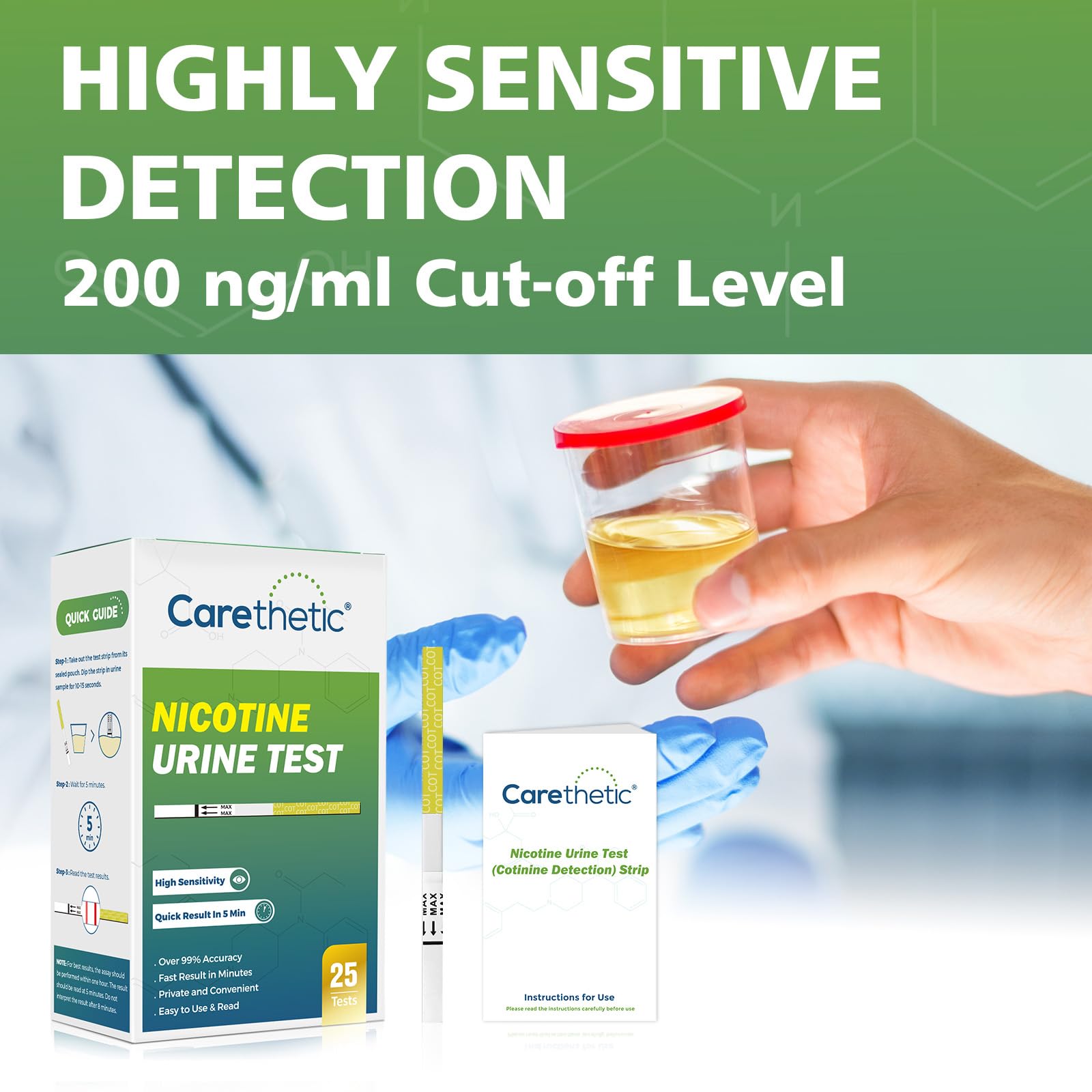 Amazon.com: [25 Pack] Carethetic Nicotine Testing Kit at Home - Highly  Sensitive Nicotine Cotinine Tobacco Urine Test Strips for Home