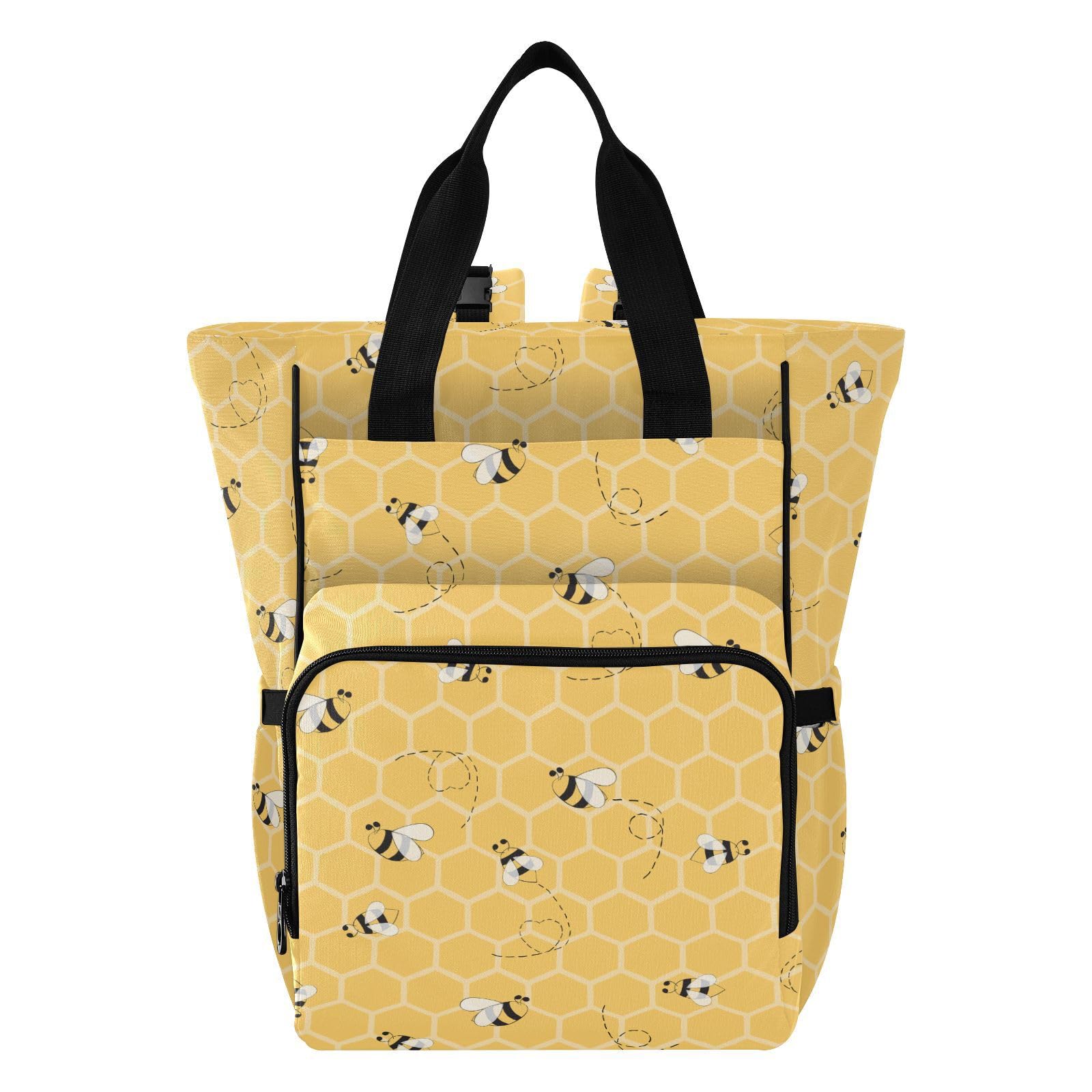 Emelivor Yellow Bees Honey Diaper Bag Backpack Insulated Pockets Organizer Bag Diaper Backpack for Boy Girl Unisex Baby Women Travel