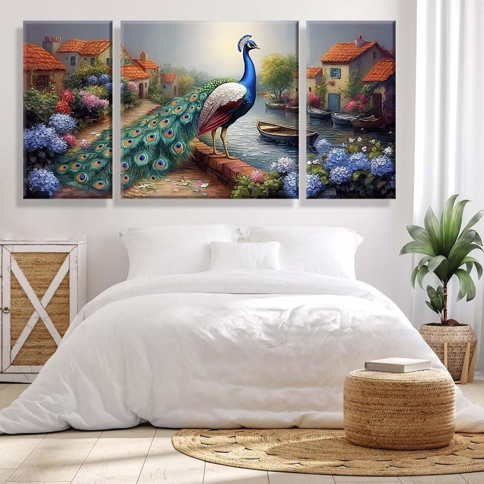 3 Pezzi Dipingere con i Numeri adulti, Paint by Numbers Cabina Pavone, Kit Lavoretti Creativi, Kit di Pittura Acrilica Fai-da-Te, con 3- Pennello, Decorazioni Casa 70x140cm (Senza Cornice) y1s-911