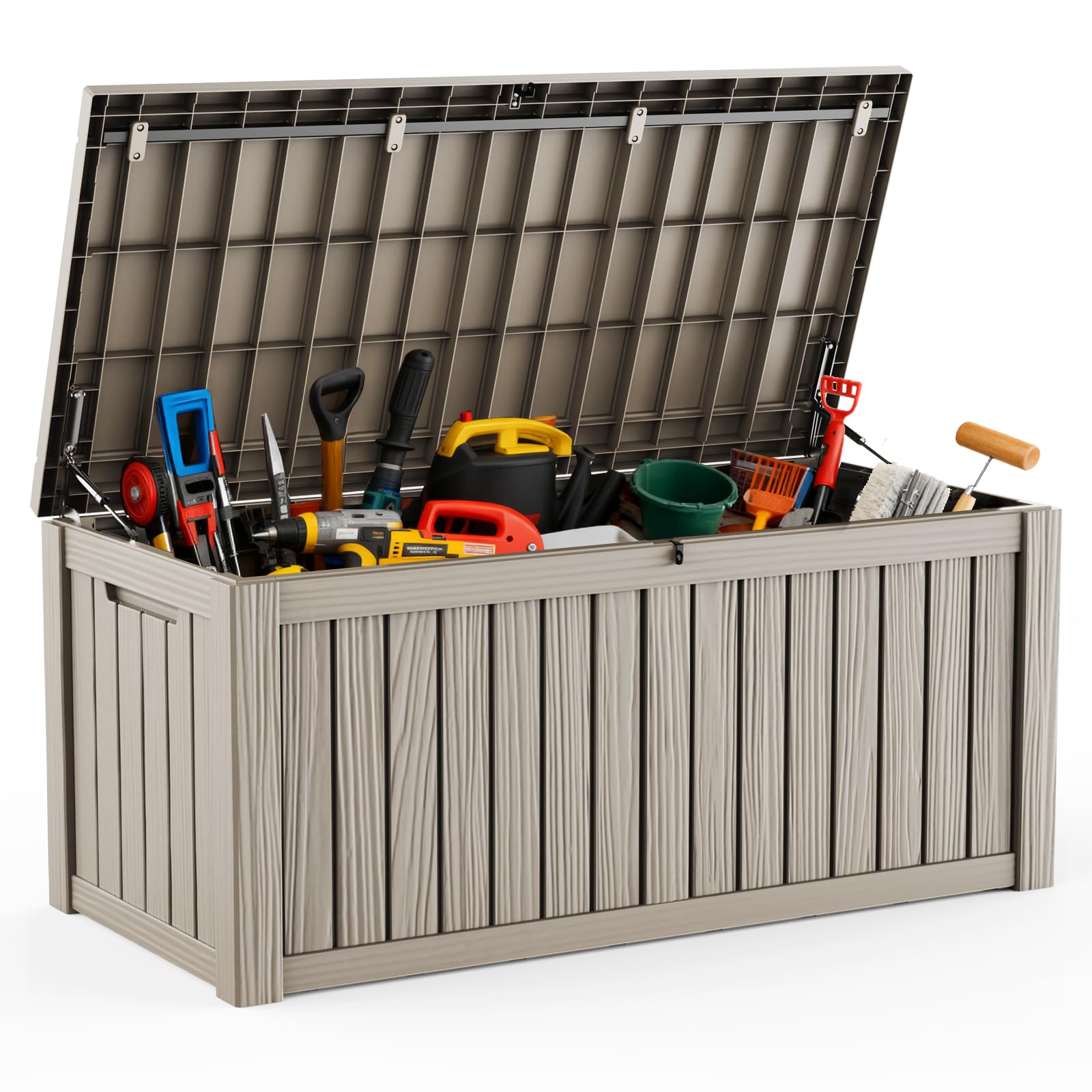 DRATO 120 Gallon Large Deck Box, Outdoor Storage Box for Patio Furniture, Patio Cushions, Gardening Tools, Pool Supplies,660lbs Weight Capacity,Waterproof Resin Storage Boxes