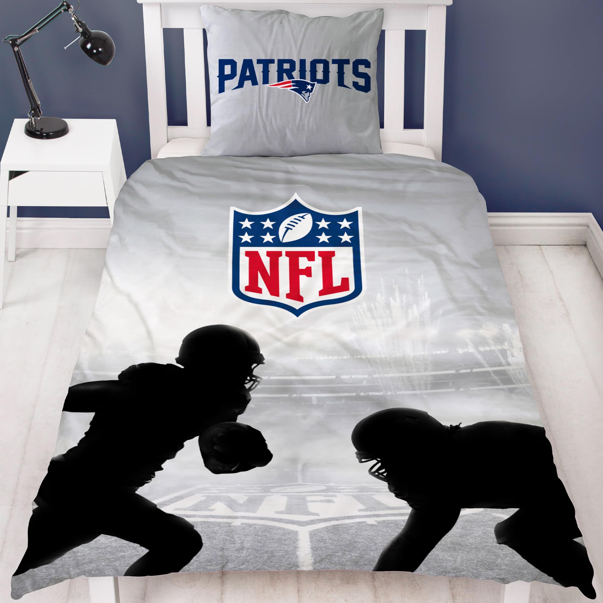 NFL Bettwäsche New England Patriots 135 x 200 cm + 80 x 80 cm 100% Baumwolle in Renforcé-Linon-Qualität mit Reißverschluss American Football Fan Super Bowl Pat Patriot Wende-Bezug deutsche Größe