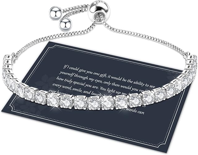 J.Fée Bracelet for Women,Sterling Silver Tennis Bracelet Crystal Slider Bracelet S925 Women Bracelet Sparkle Diamond Zirconia Adjustable Bracelet Lady Bracelet Gift for Christmas,Silver,Gold,Rosegold