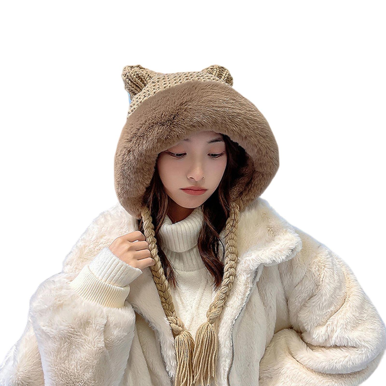 Cappello Donna Donne Inverno Caldo E Carente Cazzo di Gatto da Gatto Lady Kawaii Berretto A Crochet Berretto Cappello con Treccia per Donne