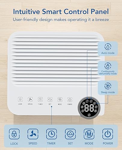 Miniatura 5 de Deshumidificador de 2500 pies cuadrados para sótano con manguera de drenaje máximo 34 pintas, deshumidificadores para el hogar, habitación grande,