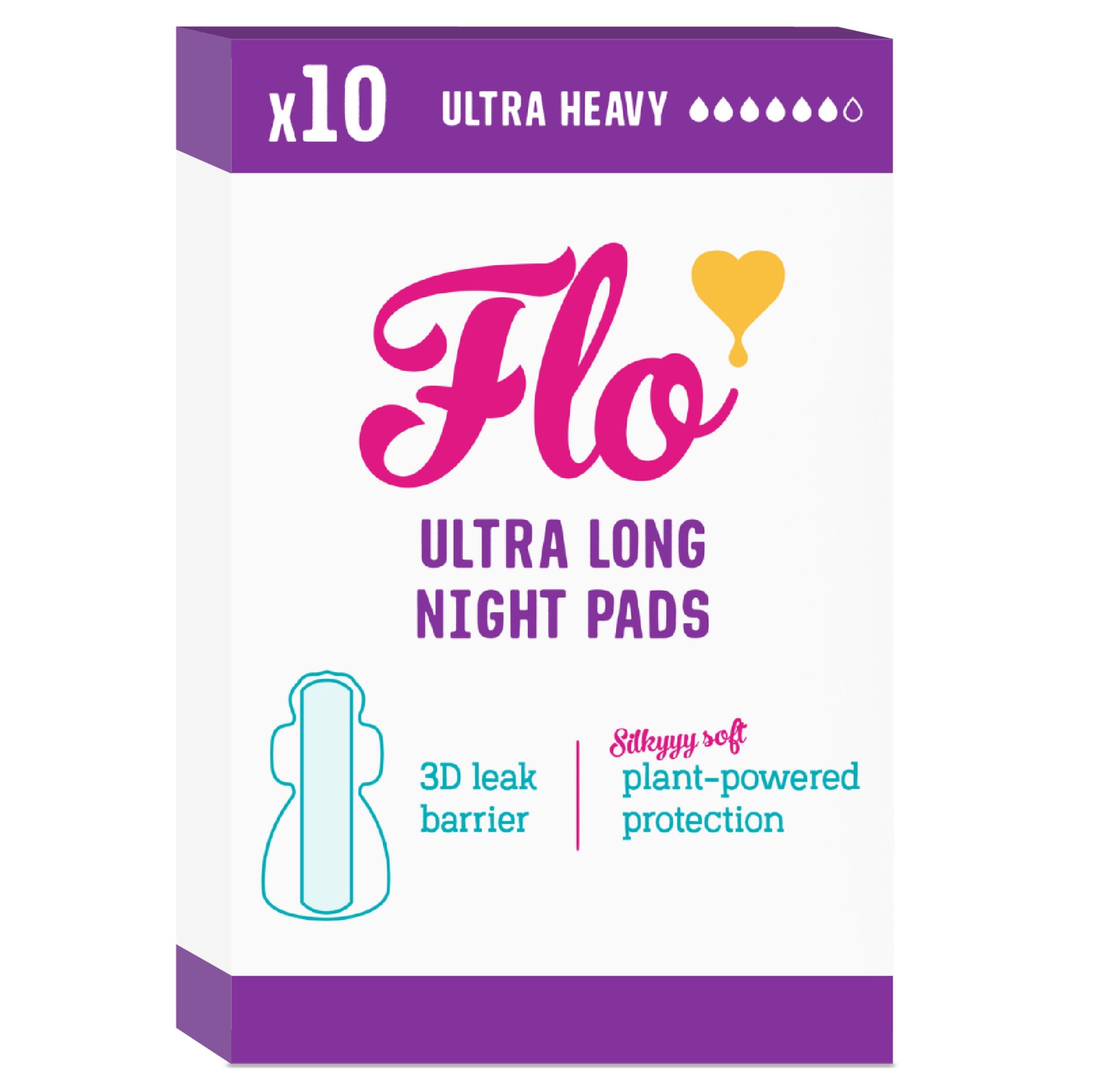 Bamboo Night Period Pads – Ultra Long, Super Absorbent, Soft - 4 Wings, Breathable Pads for Super Heavy Flow – 10 Pads
