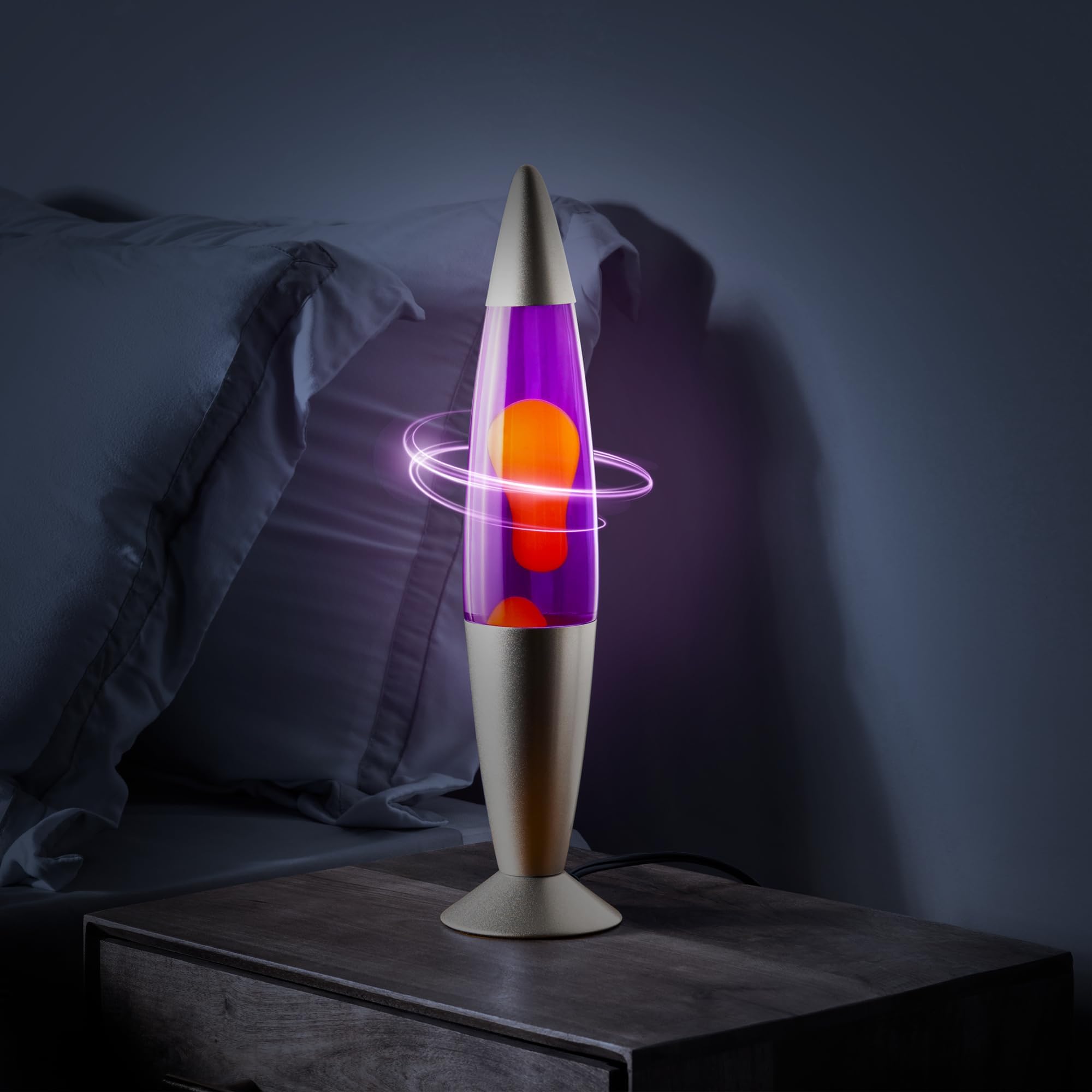 Jambo BEZALM - Hermosa lámpara de 40,6 cm, luz nocturna relajante, decoración para sala de estar, oficina y dormitorio. Lámpara Magma (40,6 cm, base plateada, líquido morado, cera amarilla).