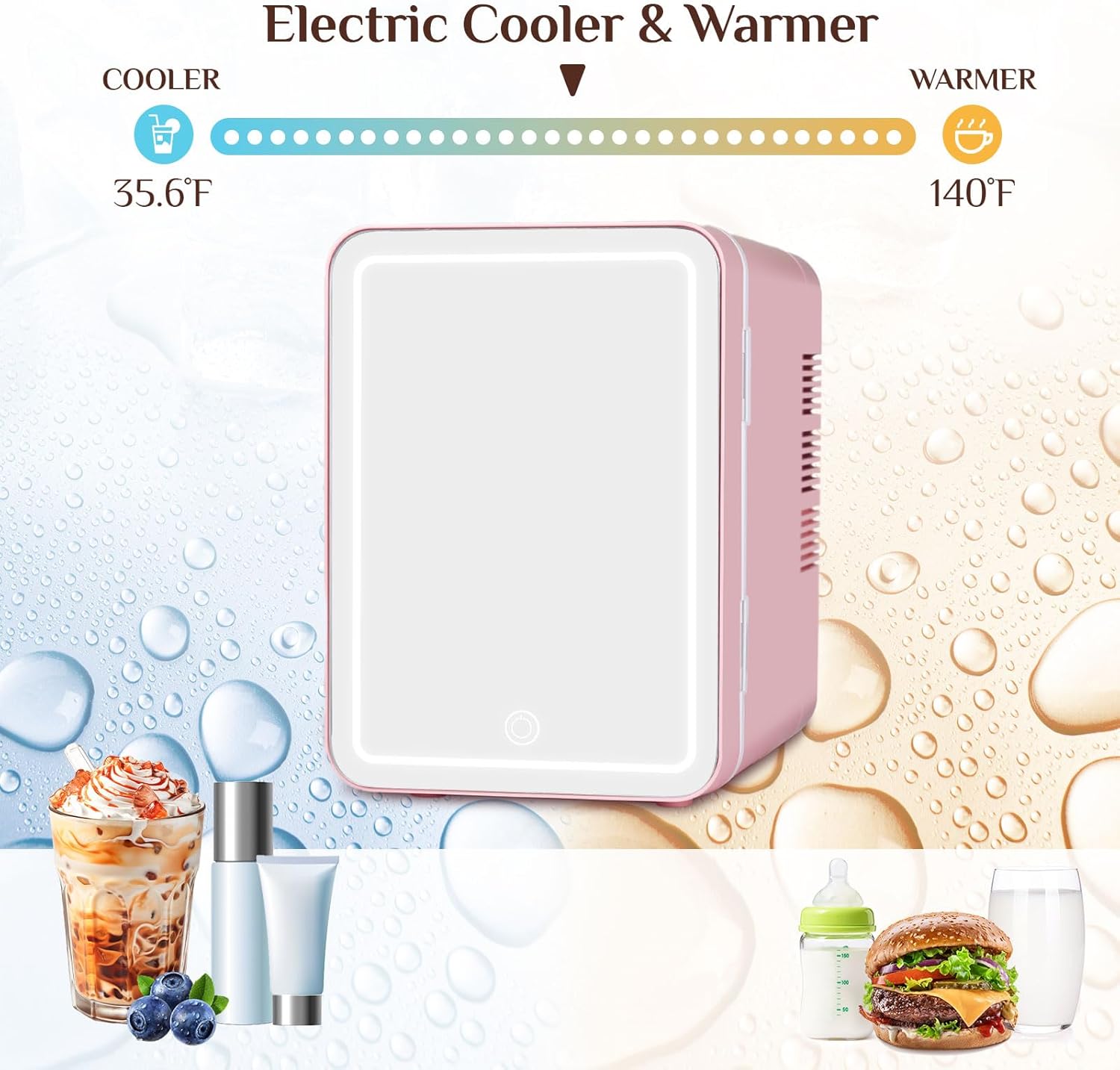 Mini Fridge for Bedroom, Skincare Fridge with Dimmable LED Light, 4l Skin Care Fridge Cooler & Warmer, Mini Fridge Skincare for Office, Car, Makeup, Dorm, Pink