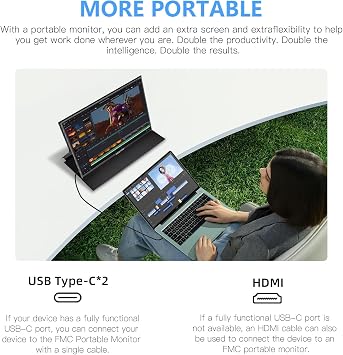 15.6 Wireless Portable Monitor 1080P FHD IPS 100% sRGB, Built-in Kickstand Second Screen for Laptop, AirPlay & Miracast Wireless Casting, USB-C HDMI Plug and Play External Display for PC Phone