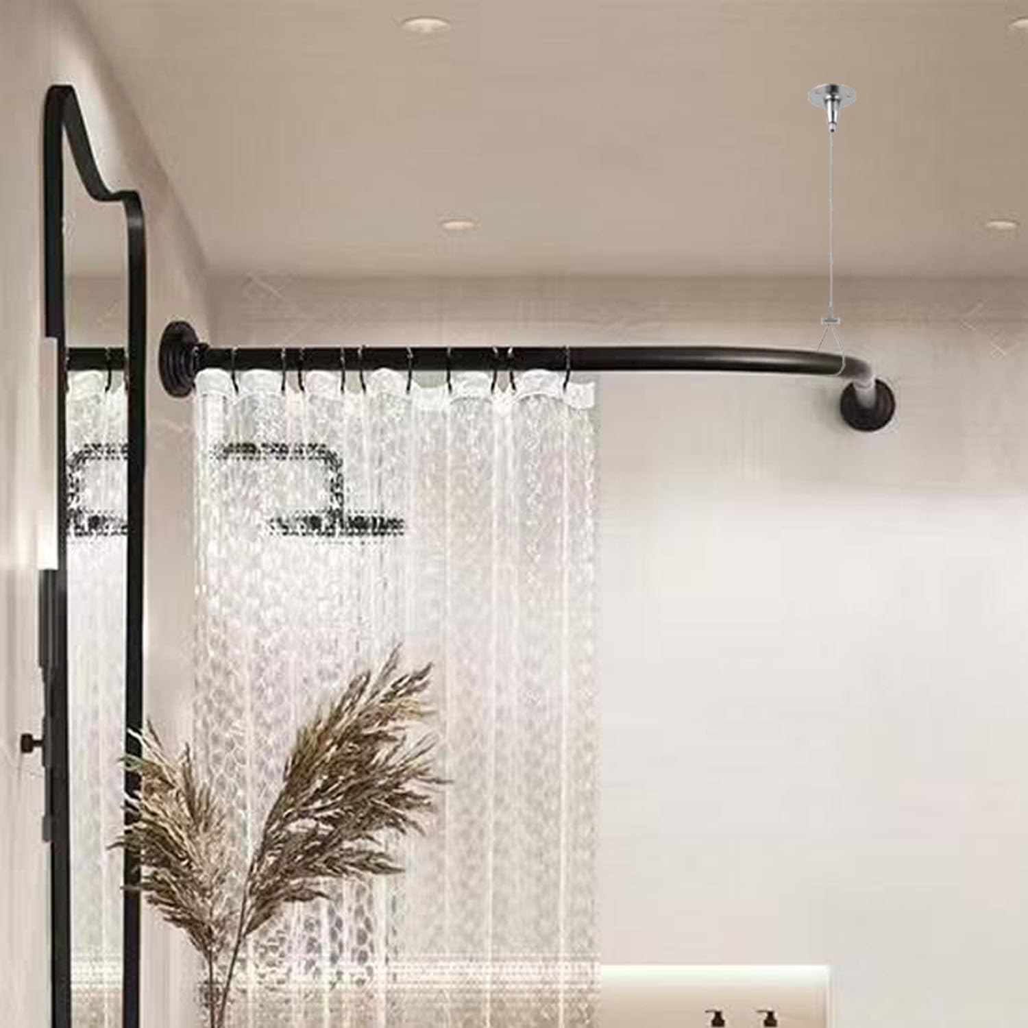 Ceiling Support for Closet Rod,59" Adjustable Stainless Steel Closet Rod Bracket，Heavy Duty Ceiling Support Assembly for Curved, L-Shaped, or Straight Shower Rods Non-Oxidizable, 8 Pack