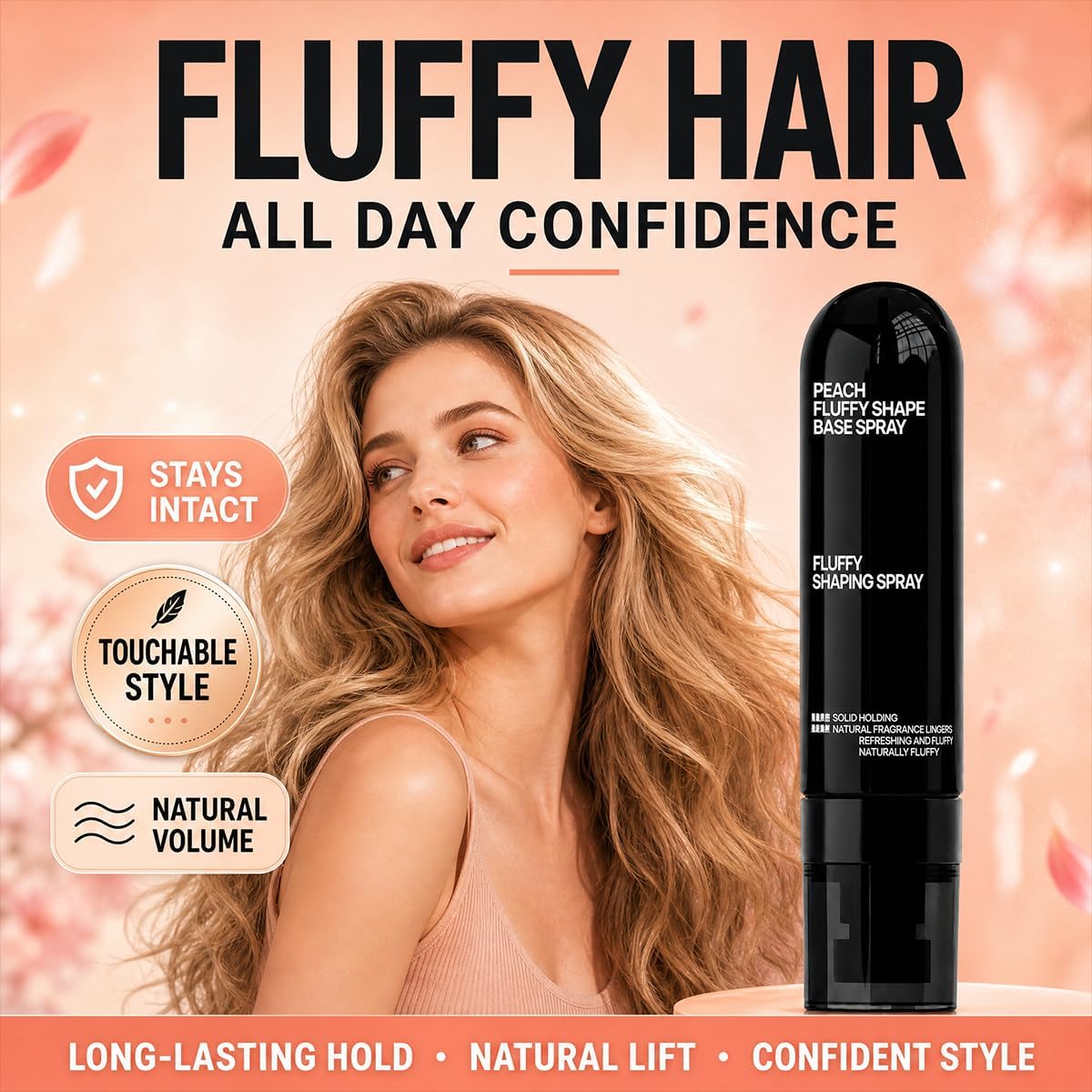Fluffy Hair Shaping Spray, Housewor Peach Volumizing Setting Spray for Lightweight, Bouncy Hair and Long-Lasting Hold, Effortless Natural Lift(2pcs)