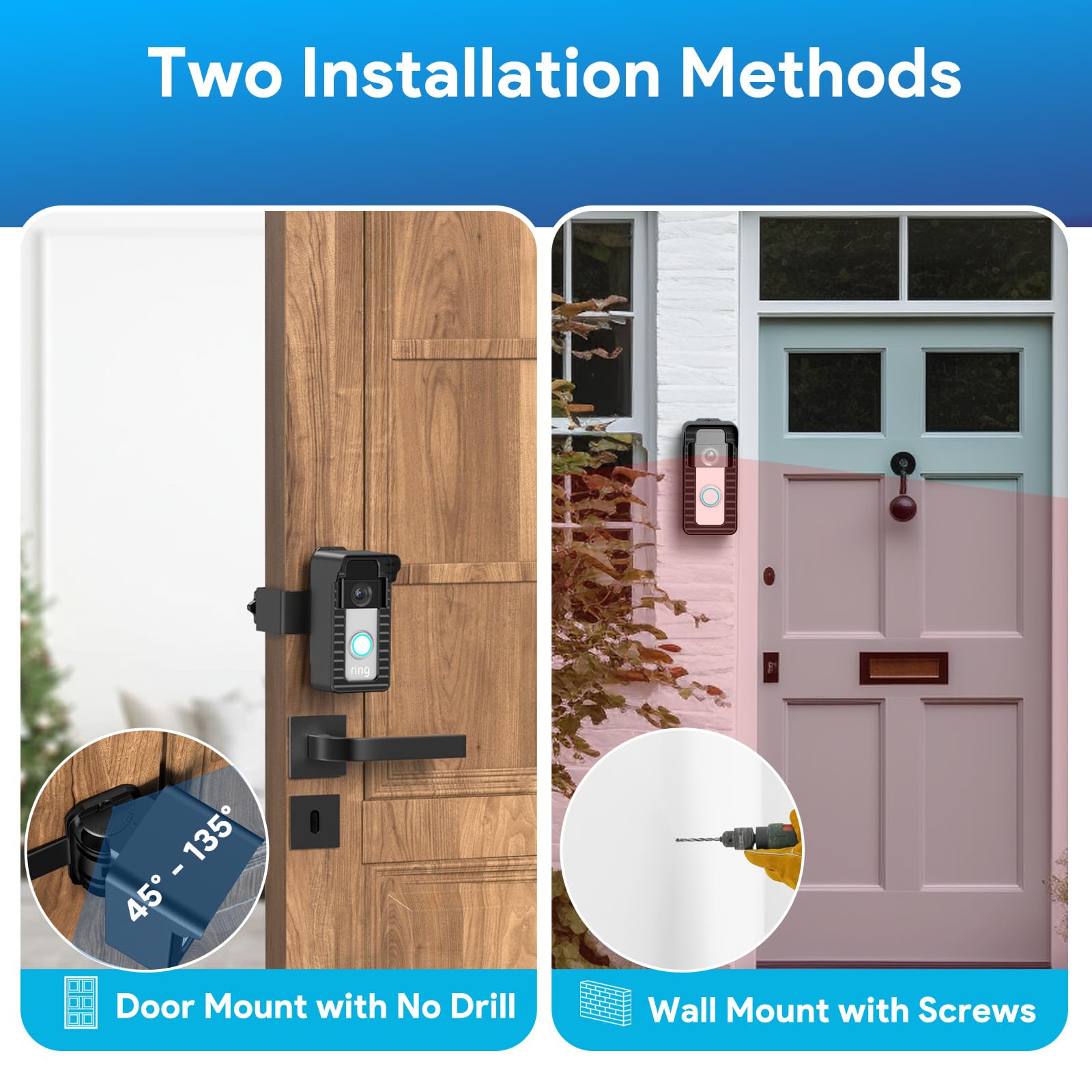 Doorbell Mount[No-Drill]Anti-Theft Video Doorbell Mount Door Mounting Bracket For Video Doorbell Cover Holder Not Block Doorbell Motion Sensor Video Doorbell Accessories Fit For Most Video Doorbell I431878617 - View #11