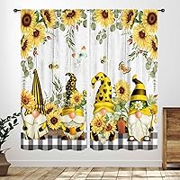 Vista 16 de Cortinas rústicas de cocina de girasol, tablón de madera de campo de campo amarillo, floral, abeja, libélula mariposa, retro, casa rural, Girasol-11