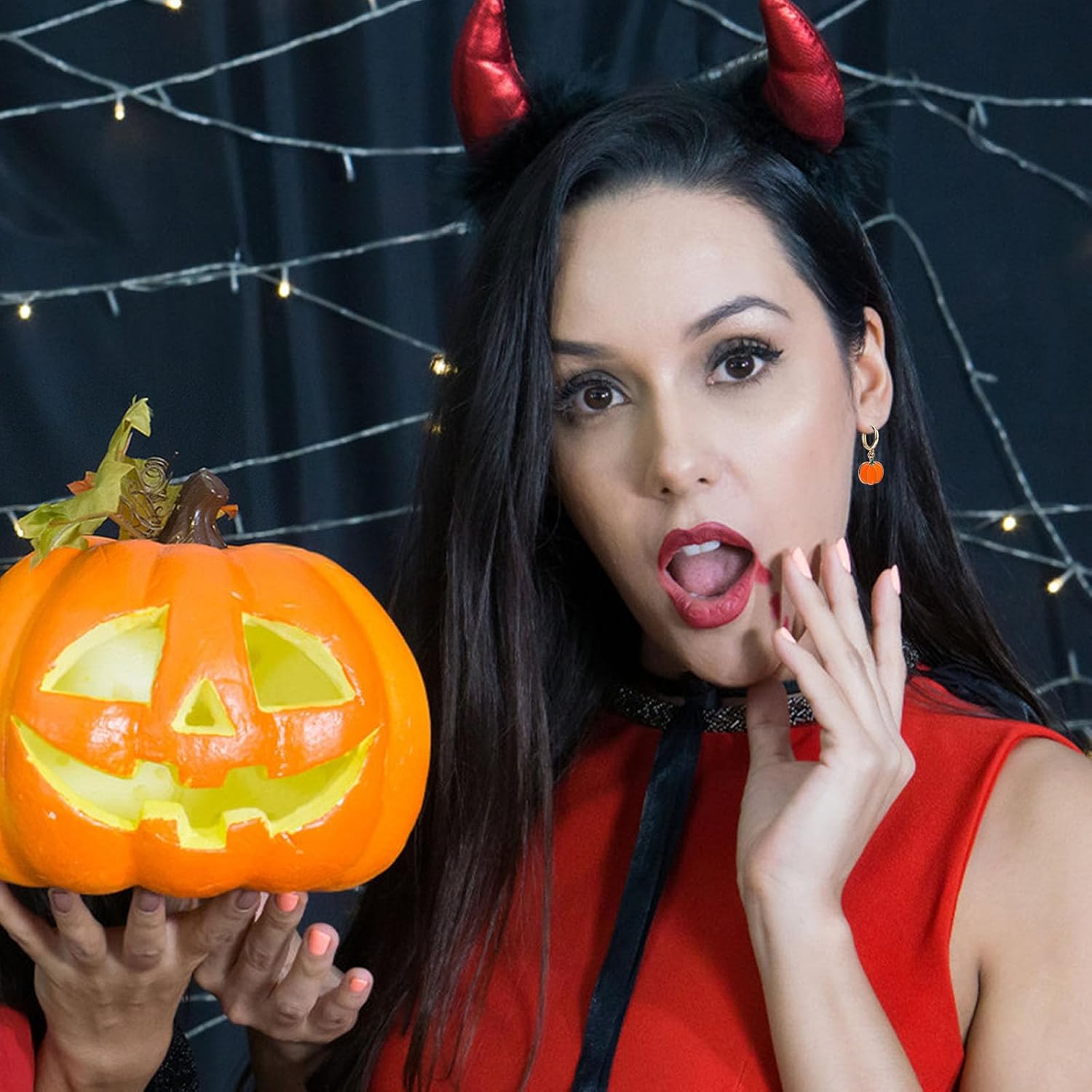 Pumpkin & Ghost Small Hoop Earrings, Cute Halloween Ghost Pumpkin Earrings Holiday Huggie Hoops for Women Halloween Cosplay Costume Jewelry - Image 4