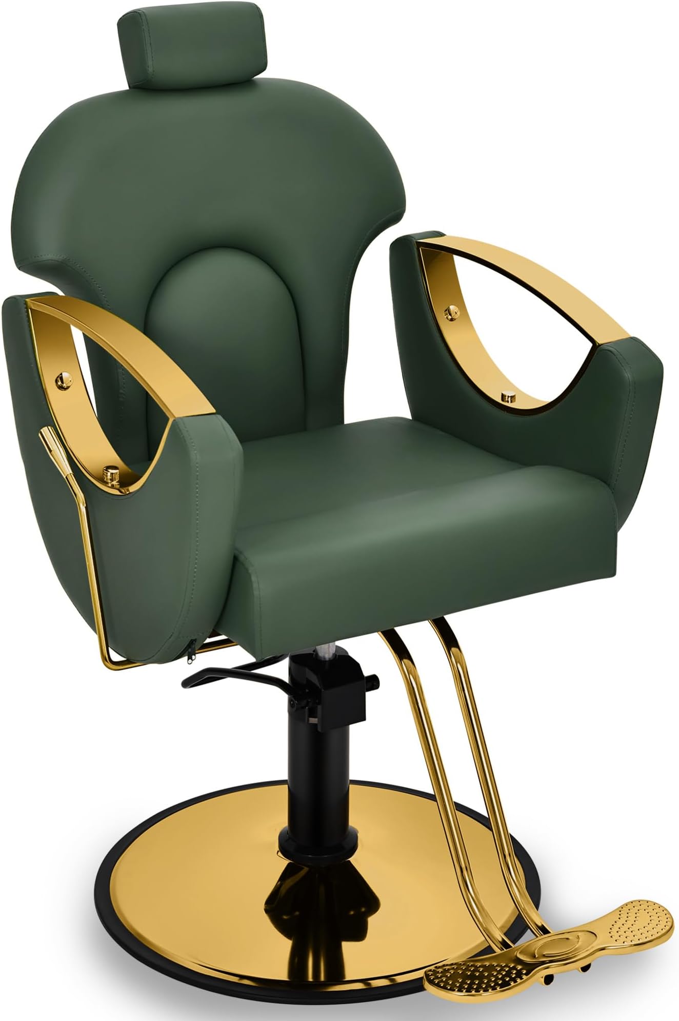 Dark Green Barber Chair for Home Barbershop, Reclining Hydraulic Hair Salon Armchair, 360°Rotation,135°Recline,Beauty Salon Hairstylist Styling Chairs