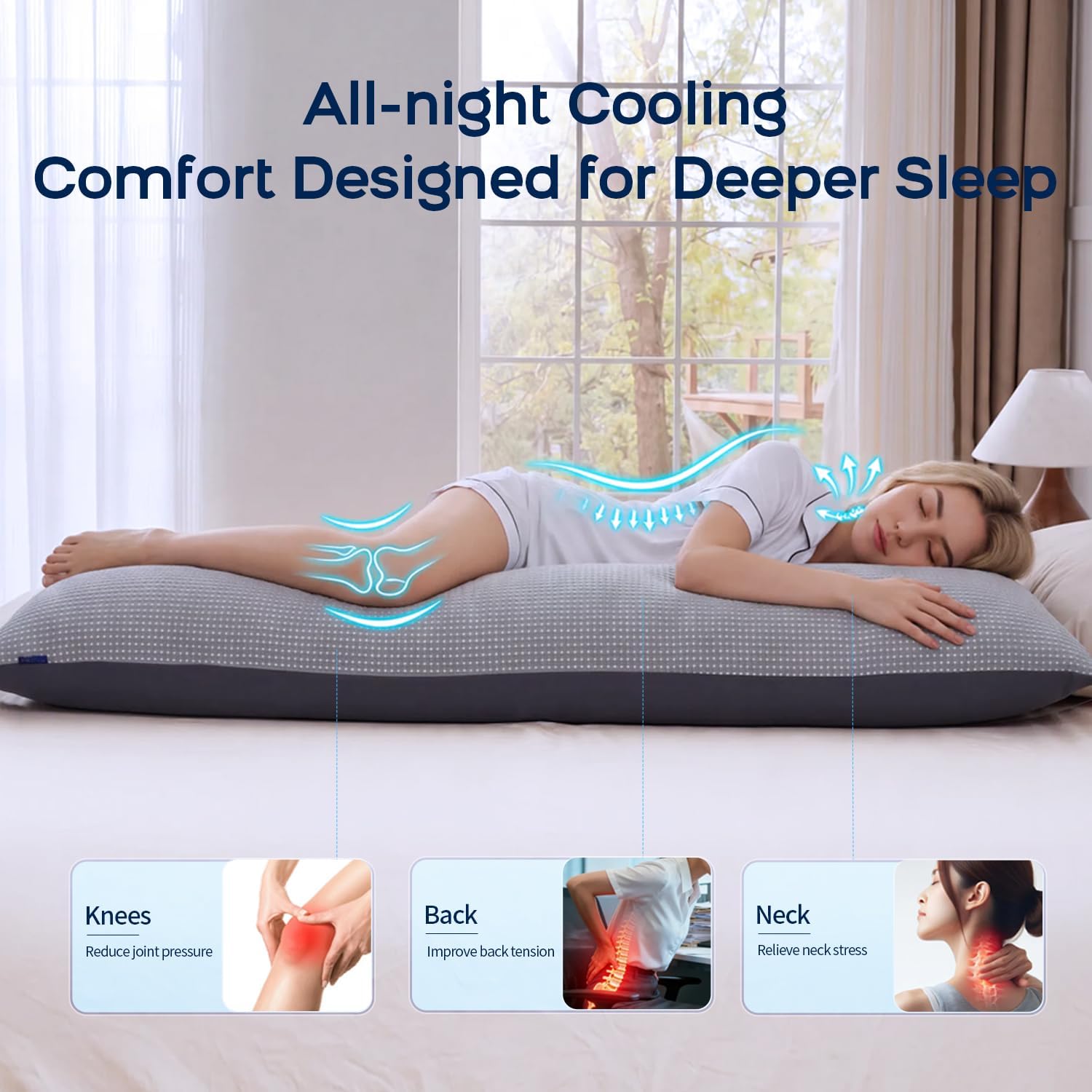 KISSKI Cooling Full Body Pillow for Side Sleepers, Memory Foam Long Pillow