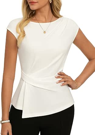 GRACE KARIN Tshirt Damen Sommer Elegante Flügelärmeln Business Bluse Slim Fit Shirt Wickelbluse Oberteile