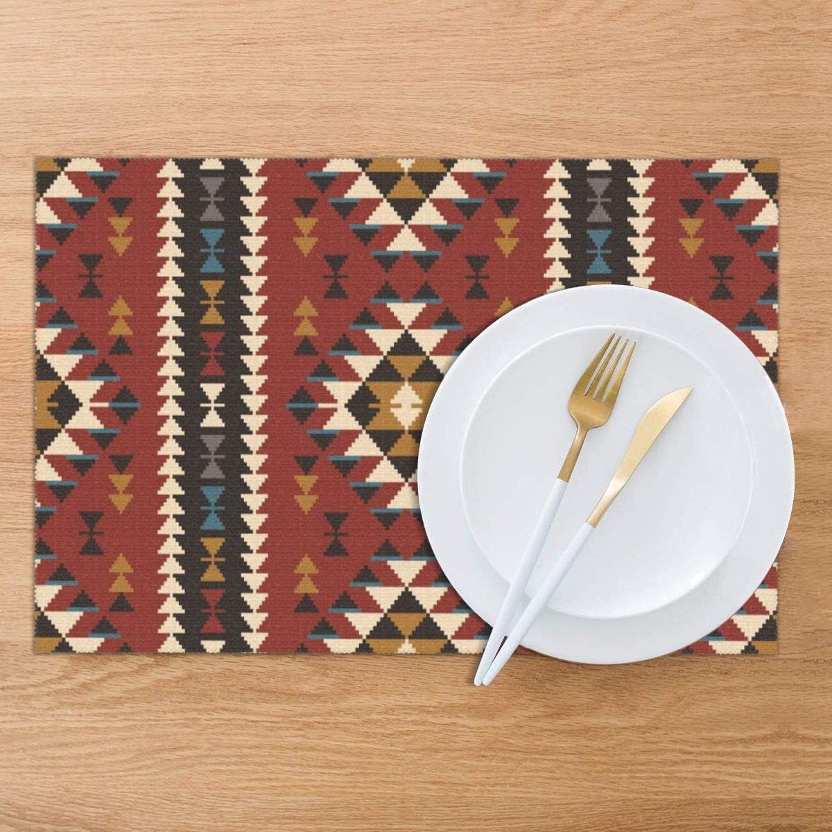 Placemats for Dining Table Set of 6,Native Southwest American Indian Aztec Navajo Print