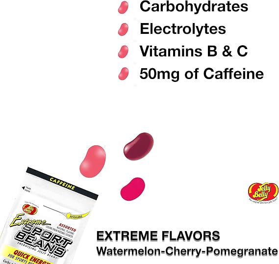 Jelly Belly Sport Beans- Extreme Assorted - Energy Chews with Caffeine [24 Pack] Box (Cherry, Watermelon & Pomegranate) Click for More Sizes 1 Ounce